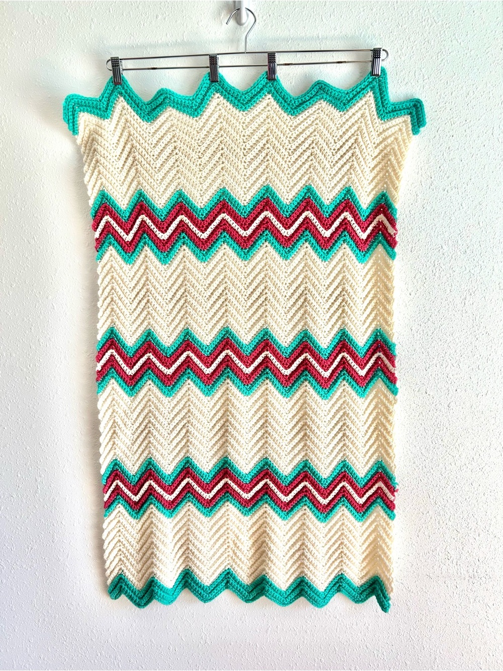 Retro Chevron Crochet Afghan Lap Blanket Sofa Throw Baby 26"x40" Handmade Baby
